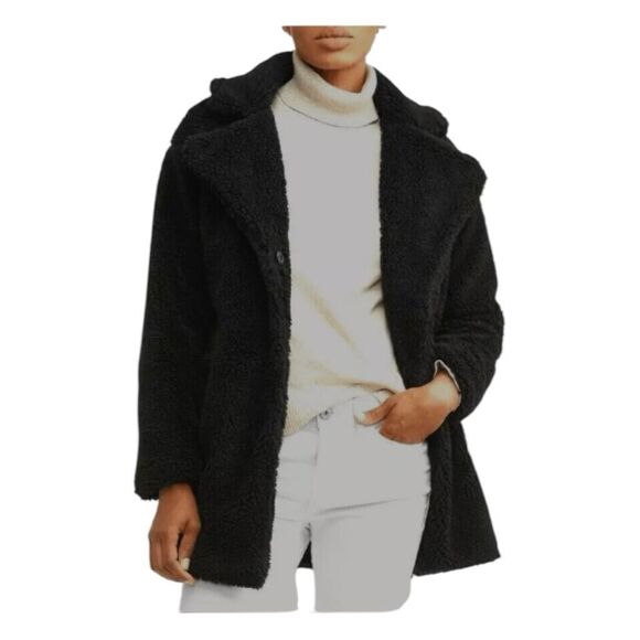 Jason Maxwell Oversized Black Faux Sherpa Teddy Coat Mid-Length  M - Picture 1 of 10